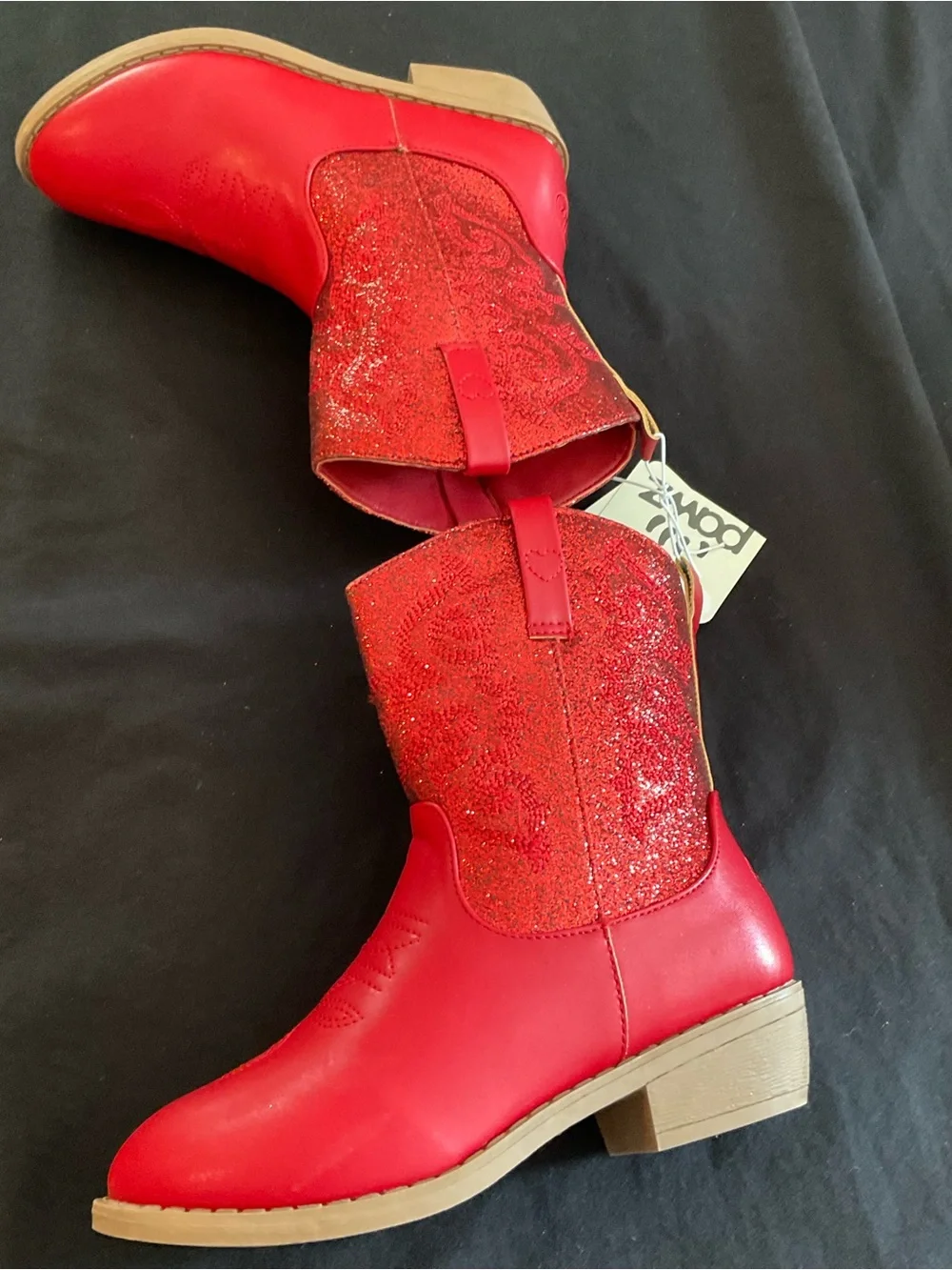 NWT PAWZ Girls Red Sparkle Glitter Western Cowboy Boots Side Zip Girls Sz 3